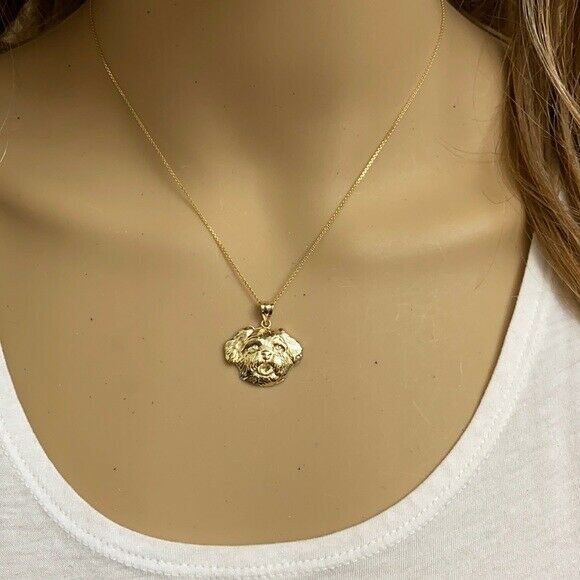 Solid Gold Dog Maltese Head Detailed Dog Sports Pendant Necklace