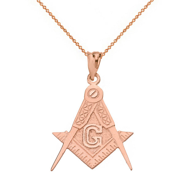 14K Rose Gold Masonic Freemason Compass and Square Letter G Pendant Necklace
