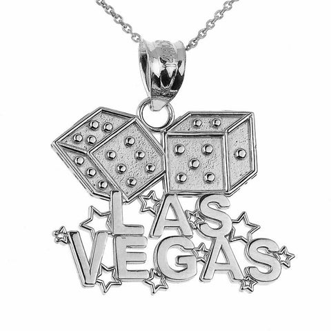 Fine 925 Sterling Silver LAS VEGAS Dice Star Pendant Necklace Gamble Casino