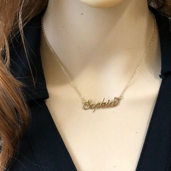 NWT Personalized Gold over Sterling Silver Name Plate Necklace - Sophia 18”