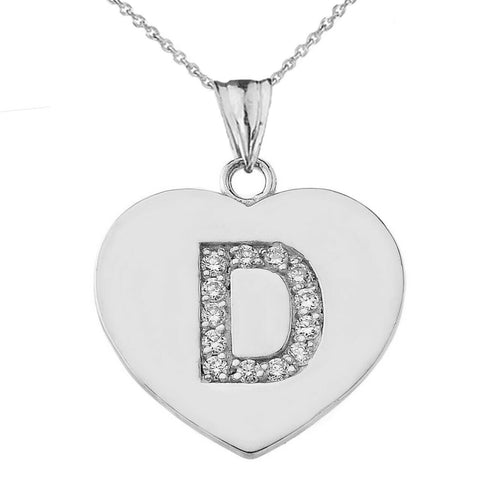 925 Sterling Silver CZ Initial Letter D Heart Pendant Necklace - 16" 18" 20" 22"