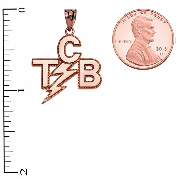 14K Solid Rose Gold Taking Care of Business In A Flash (TCB) Pendant Necklace