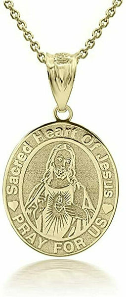 Personalized Name 10k 14k Solid Gold Sacred Heart of Jesus Pendant Necklace
