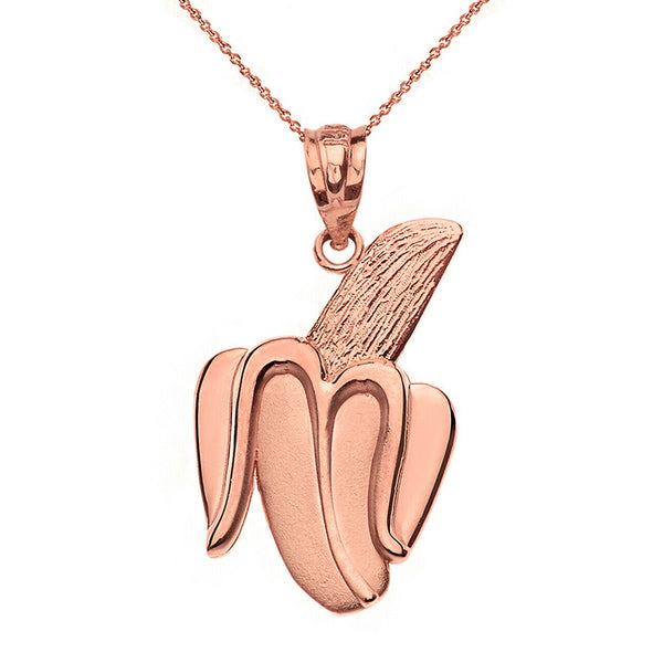 10k Solid Gold Peeled Banana Pendant Necklace Yellow White Rose