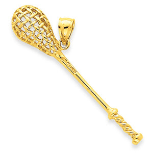 14K Solid Gold Lacrosse Stick Pendant Necklace - Yellow, Rose, or White Gold