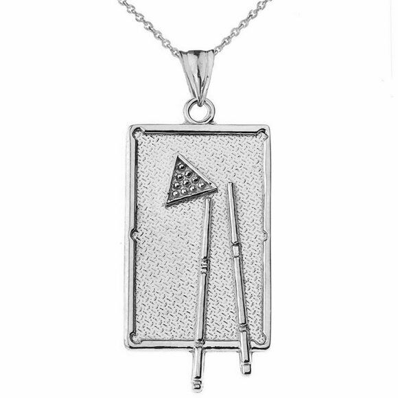 14K Solid Gold Billiards Pool Table Pendant Necklace - Yellow, Rose, or White