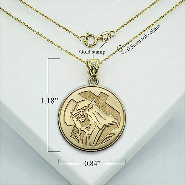 Personalized Name 10k 14k Solid Gold Jesus Carrying The Cross Pendant Necklace