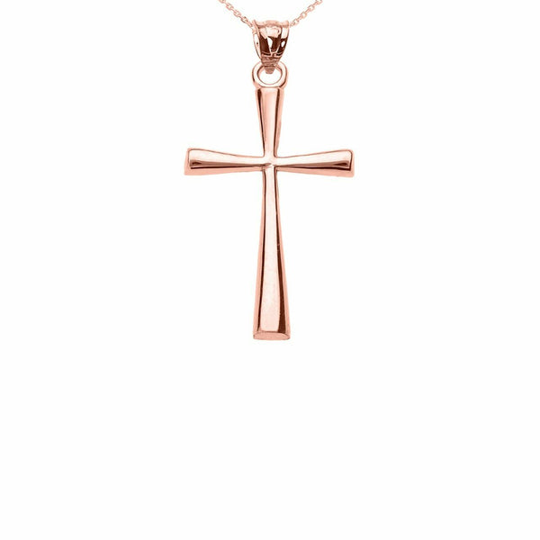 10K Solid Rose Gold Cross Pendant Necklace 16" 18" 20" 22"