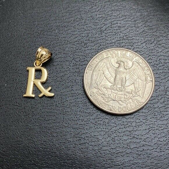14K Solid Yellow Gold Pharmacy Rx Prescription Symbol Pendant Necklace