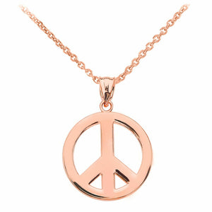 14k Solid Rose Gold Boho Peace Sign Charm Pendant Necklace