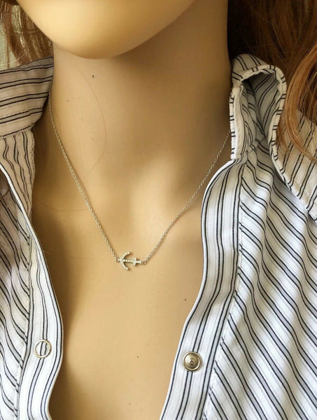 925 Sterling Silver Rhodium Plated Anchor Adjustable 16"-18" Necklace