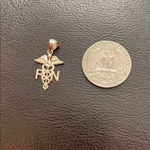 10K Rose Gold Caduceus Medical RN Registered Nurse Herald Staff Pendant Necklace