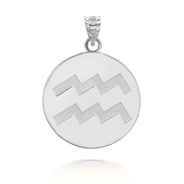 Personalized Engrave Name Zodiac Sign Aquarius Round Silver Pendant Necklace
