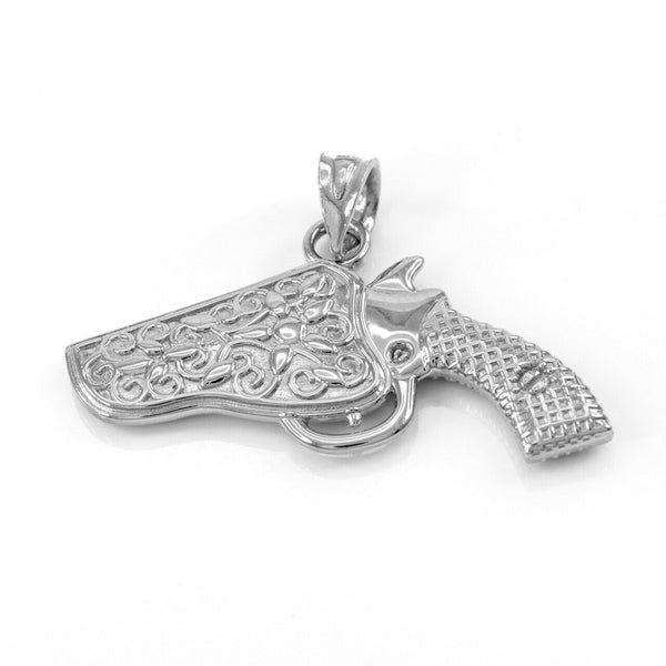 925 Sterling Silver Revolver Pistol Gun in Holster Pendant Necklace