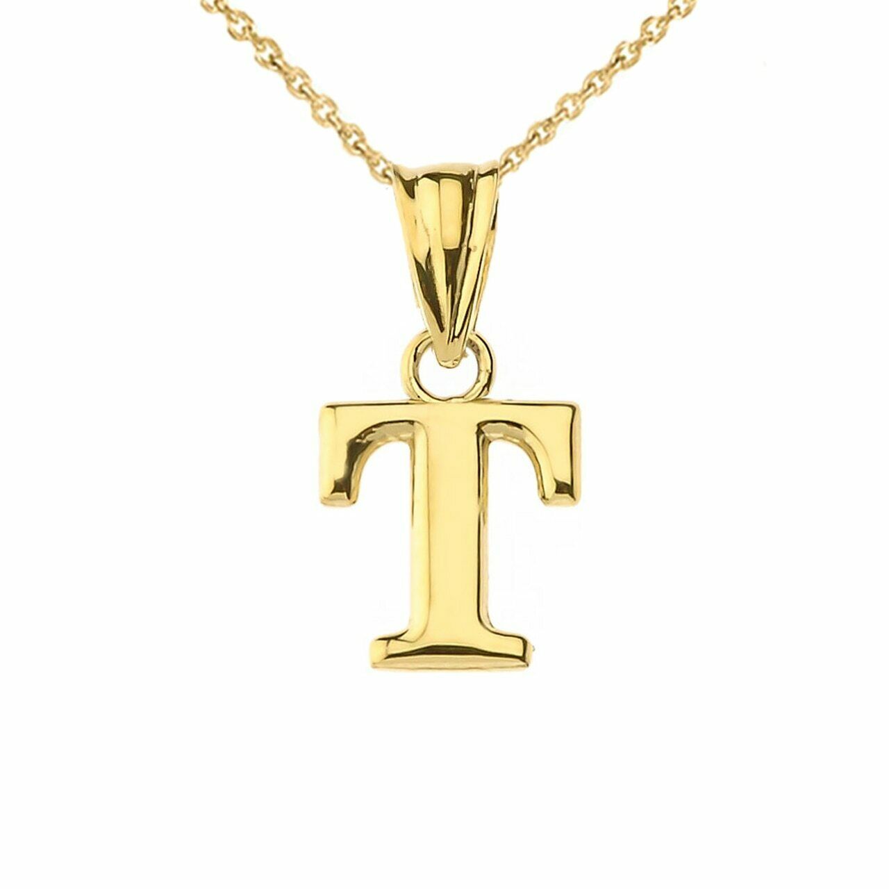 14k Solid Yellow Gold Small Mini Initial Letter T Pendant Necklace