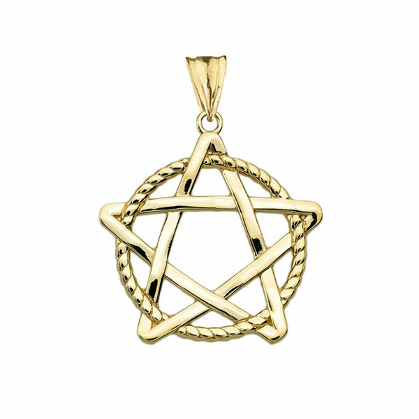 14k Yellow Gold Pentagram Friendship Intertwined In Rope Pendant Necklace