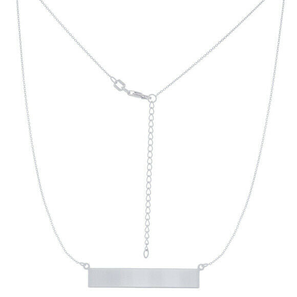14K Solid White Gold Geometric Bar Name Plate Engravable Adjustable Necklace