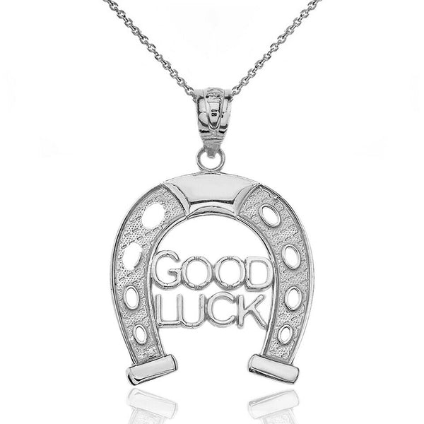 14K Solid Gold Lucky Good Luck Horseshoe Pendant Necklace