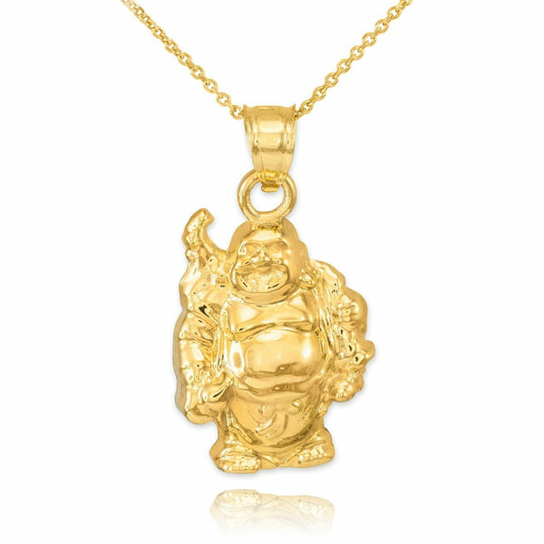 14k Yellow Gold Happy Laughing Buddha Pendant Necklace
