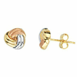 Small 14k Solid Gold Loveknot Love-Knot Stud Earrings - Tri-color 8 Mm