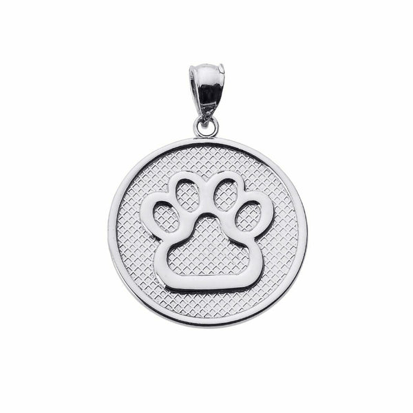 925 Sterling Silver Bear Dog Paw Print Disc Pendant Necklace Pet Animal foot