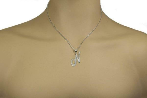 10k Solid Yellow Gold Cursive Initial Letter N Pendant Necklace