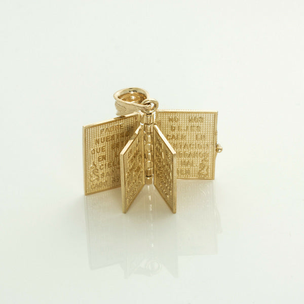 10k Solid Gold 3D Spanish Bible Prayer Pendant Necklace