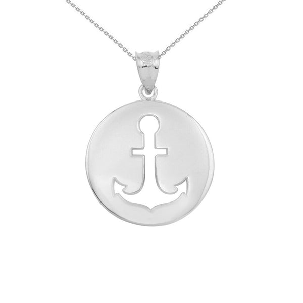 925 Sterling Silver Anchor Silhouette Circle Pendant Necklace 16" 18" 20" 22"