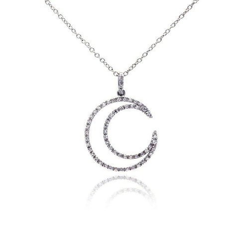 925 Sterling Silver Open Circle CZ Pendant Necklace 16"-18" Adjustable