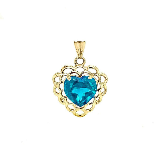 10k 14k Solid Gold Topaz Filigree Heart December Birthstone Pendant Necklace