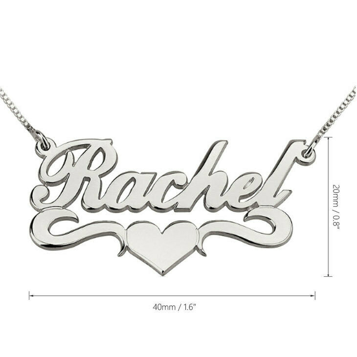 Personalized Sterling Silver Name Plate Heart Box Chain Necklace