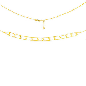 14K Solid Gold Chevron Design Choker Necklace 16" Adjustable - Yellow