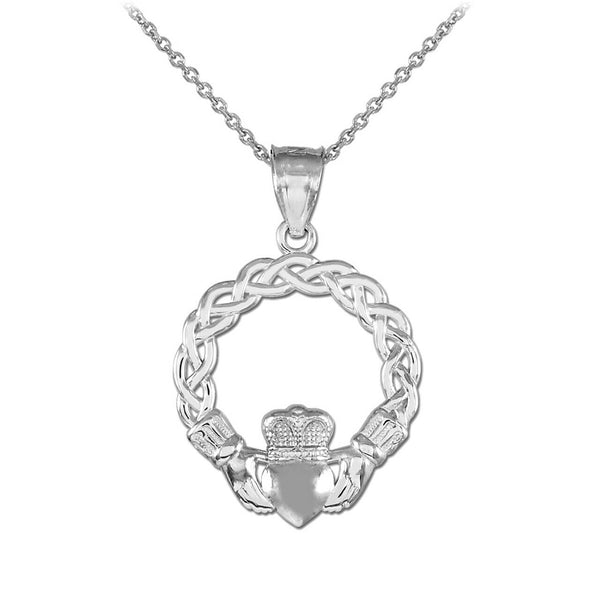 925 Sterling Silver Braided Claddagh Pendant Necklace