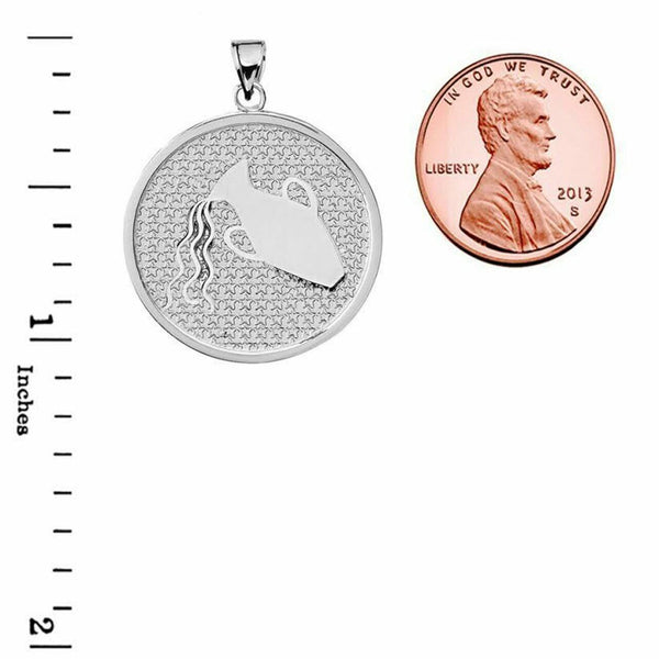 .925 Sterling Silver Zodiac Sign Aquarius Disc Pendant Necklace