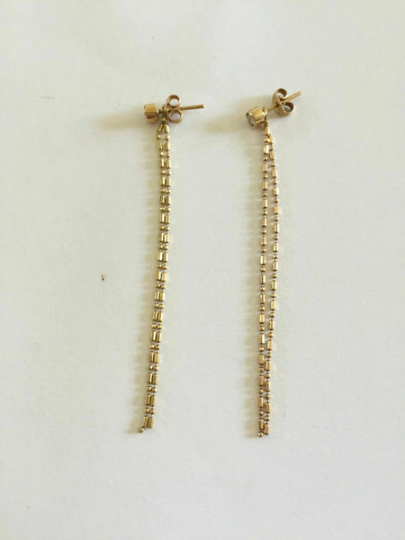 14K Solid Yellow Gold Drop Dangling Post Earrings