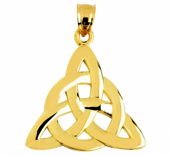 Solid Yellow Gold 14K Celtic Trinity Endless Knot Charm Pendant Necklace