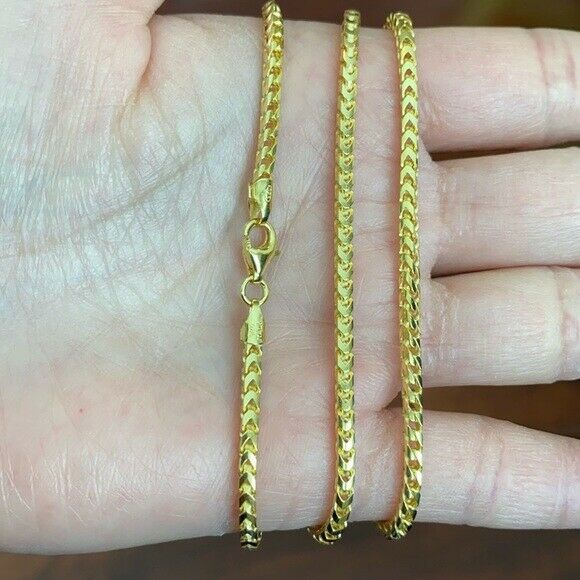 14k Yellow Gold Plated Sterling Silver Italian Italy Franco Chain necklace 2.2mm