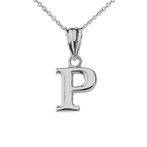 925 Sterling Silver Mini Small Initial Letter P Pendant Necklace 16" 18" 20" 22"