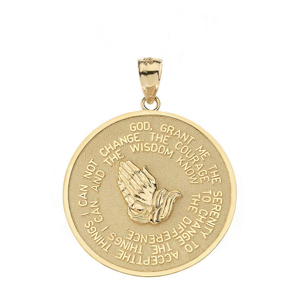 10k Solid Gold Serenity & The Lord's Prayer Protection Large Pendant Necklace