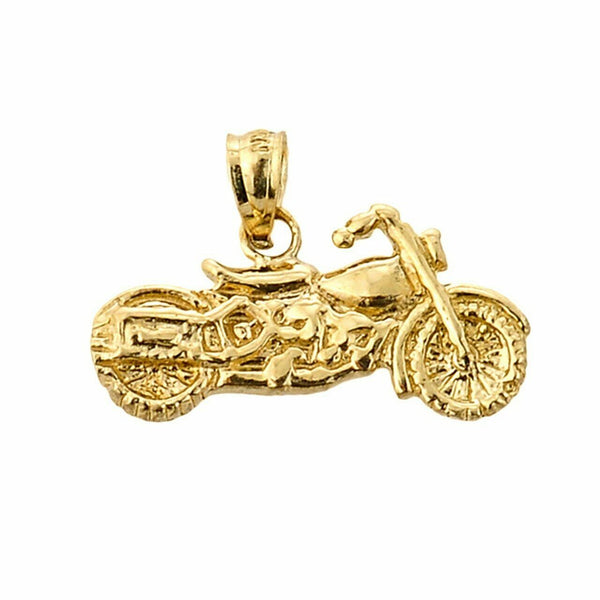 14k Yellow Gold Motorcycle Sport Charm Pendant Necklace