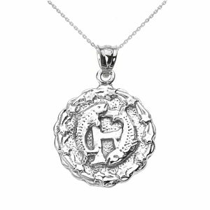 925 Sterling Silver Pisces March Zodiac Sign Round Pendant Necklace