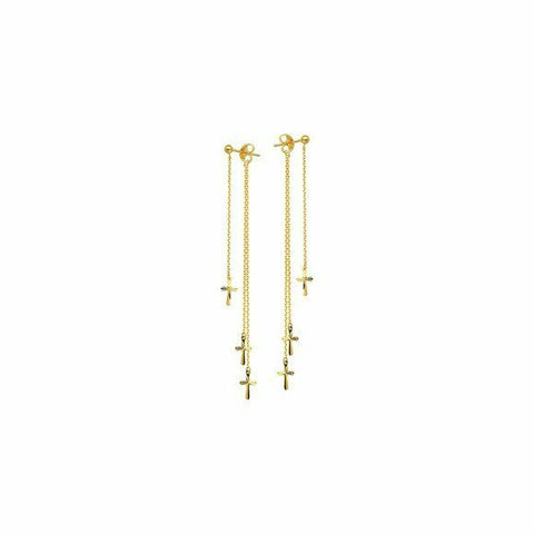 14K Solid Yellow Gold DC Mini Cross Dangle Stud Earrings -