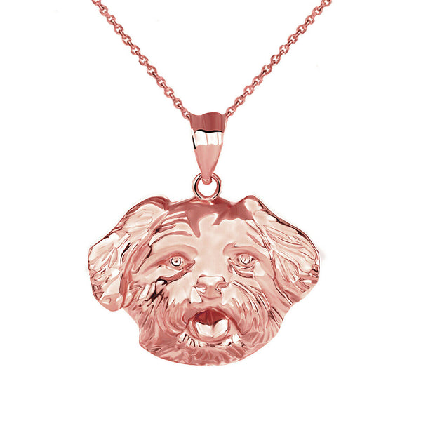 Solid Gold Dog Maltese Head Detailed Dog Sports Pendant Necklace