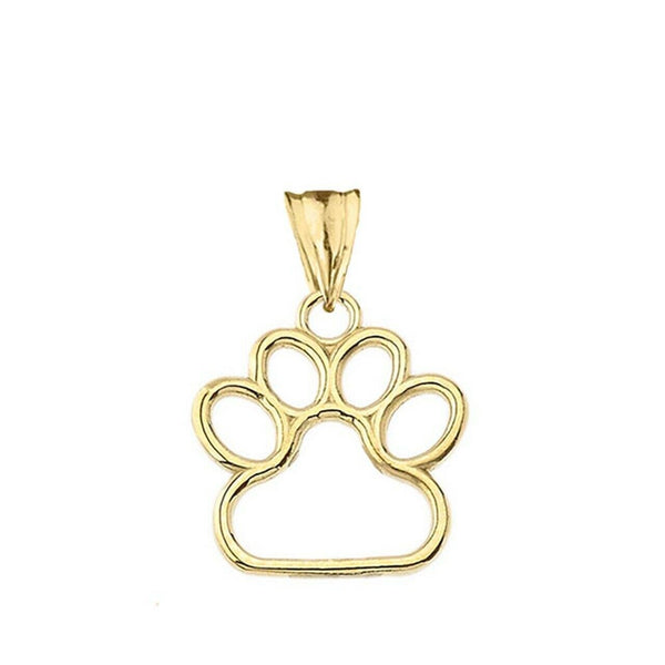 10k Yellow Gold Dog Paw Print Small Dainty Pendant Necklace Pet Animal foot 0.66