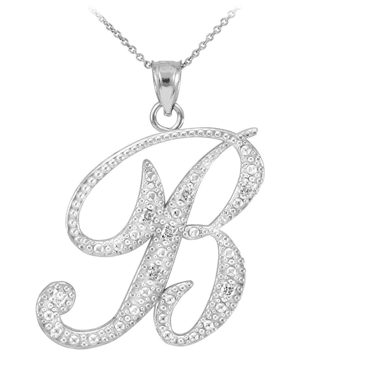 Personalized 925 Sterling Silver CZ Initial Script Letter B Pendant Necklace