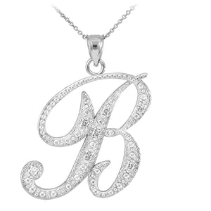 Personalized 925 Sterling Silver CZ Initial Script Letter B Pendant Necklace