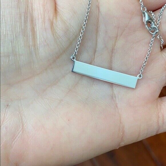 Sterling Silver White Gold Plated Horizontal Bar Geometric Necklace Minimalist