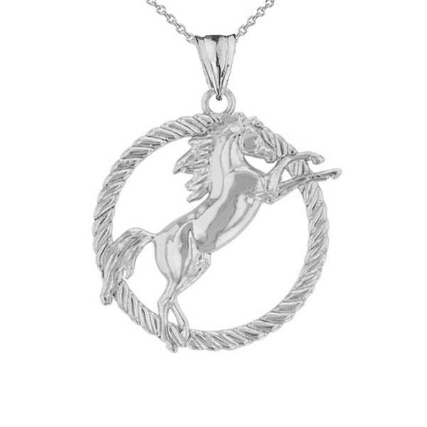 Stallion Horse Rope Pendant Necklace in 925 Genius Sterling Silver Made In USA