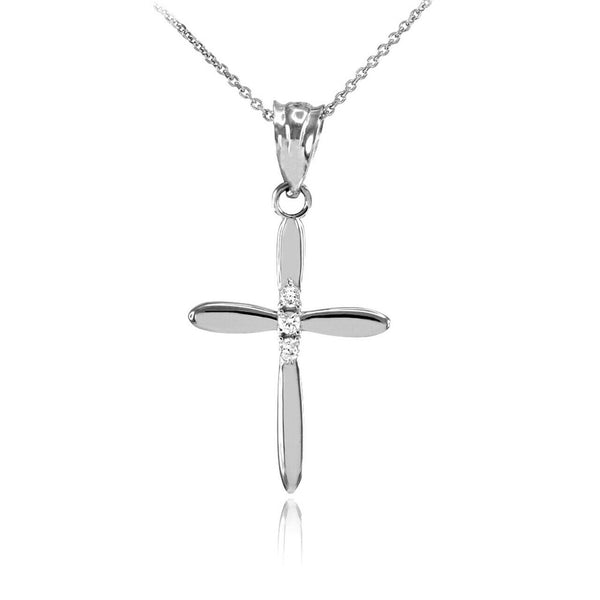 Solid 14k White Gold Dainty Diamond Cross Pendant Necklace 16", 18", 20" 22"