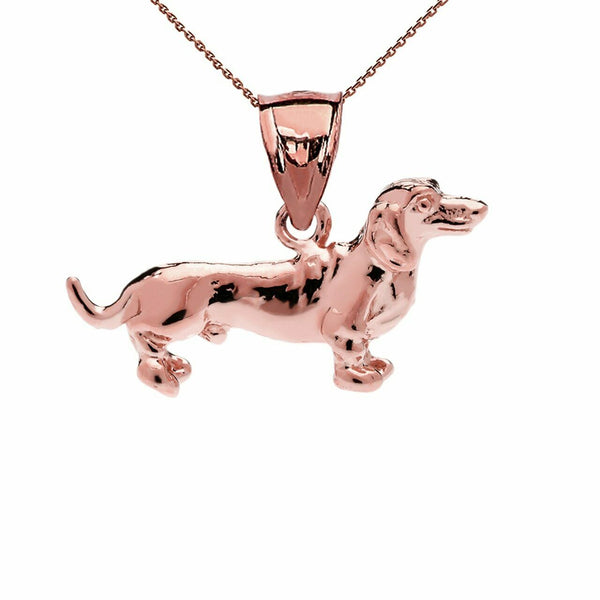 10k or 14k Yellow White Rose Gold Dachshund Pendant Necklace
